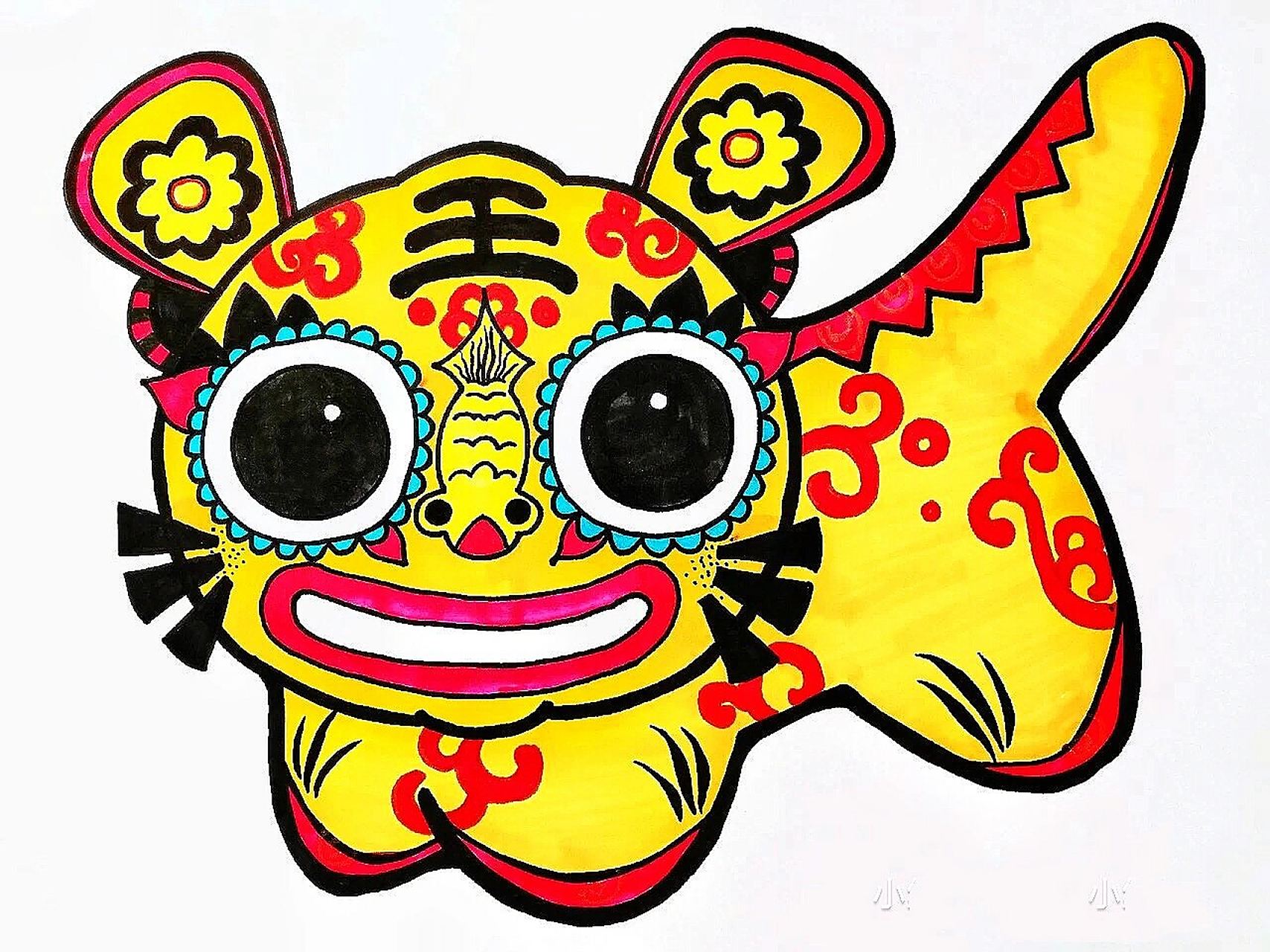 布老虎创意儿童画步骤图少儿美术虎年素材