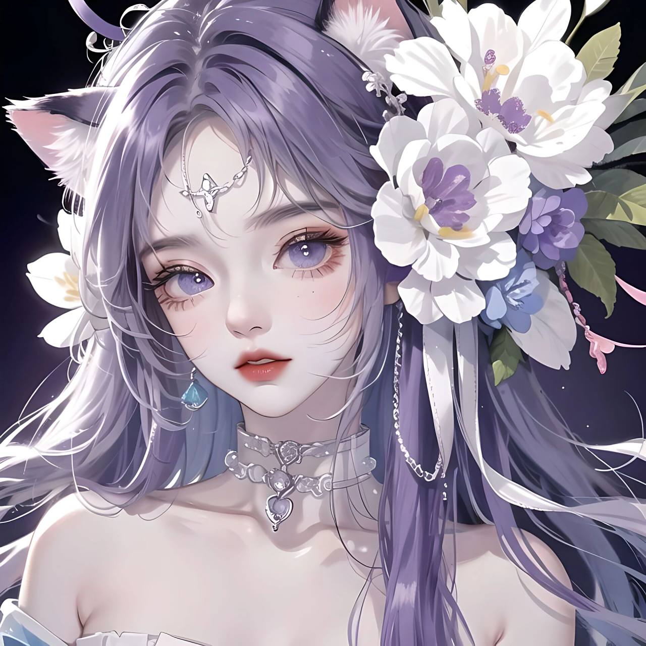 ai绘画练习//紫发猫耳头像的魅力 关键词:颜色飞溅,丙烯颜料,色彩爆炸