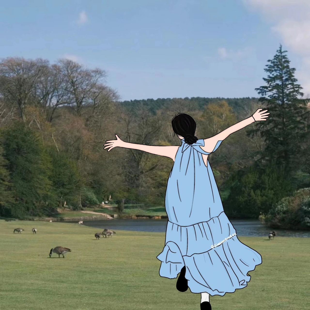 手绘头像|这是一个奔跑背影女生头 今天的图