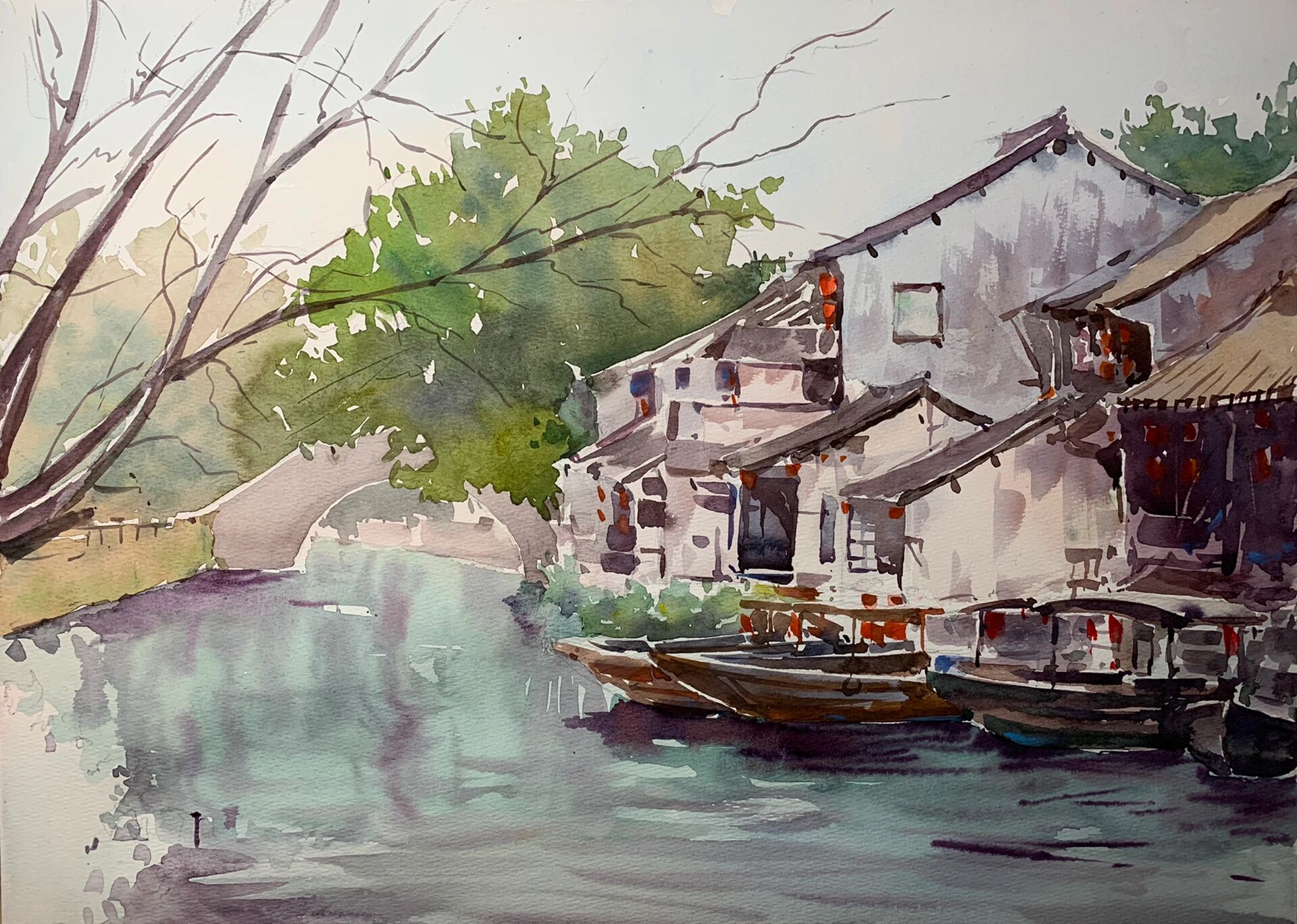 水彩画——《梦里江南》附步骤 推荐新手用笔