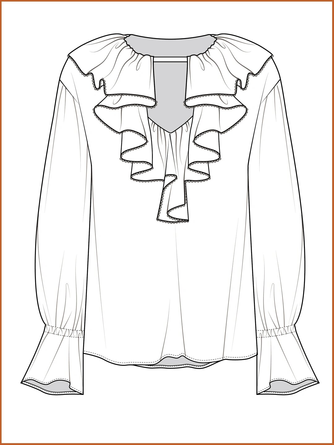 服装工艺细节|荷叶边 木耳边 抽褶 款式图78 服装设计里的工艺元素