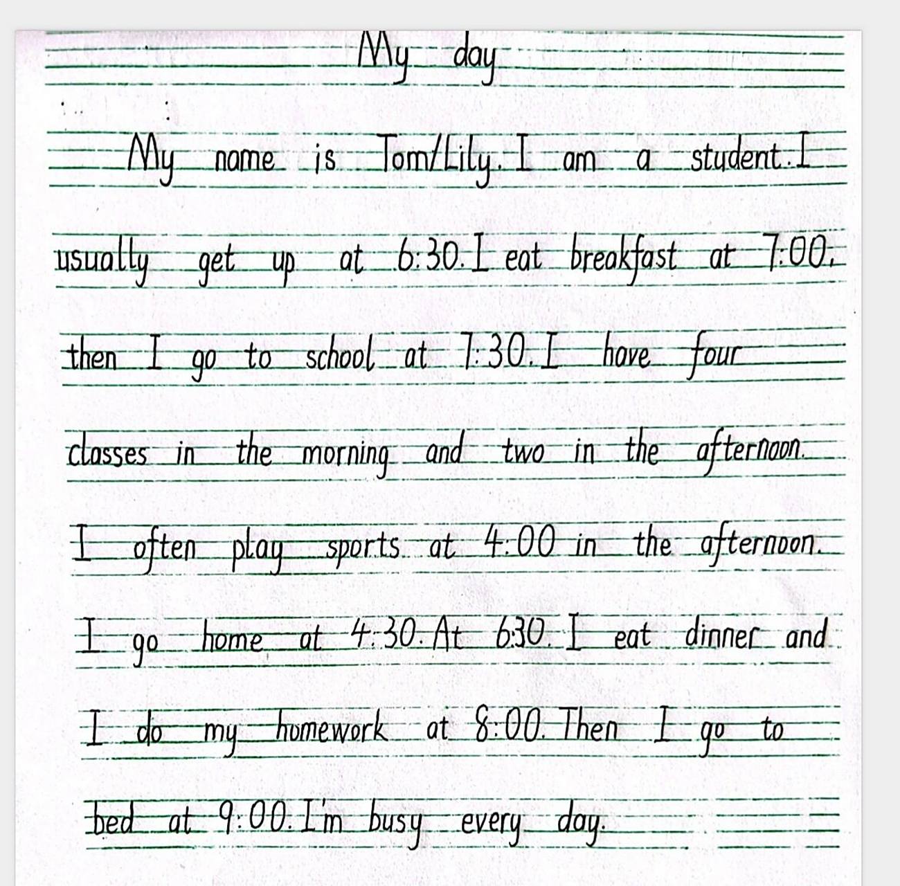 人教版五年级下册英语作文