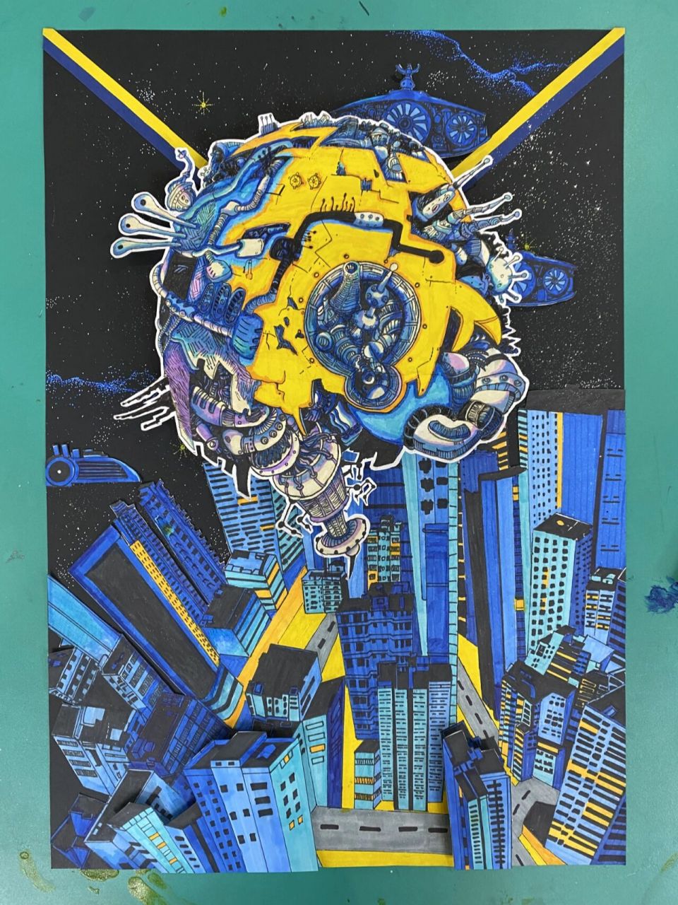 科技画 参加科技节比赛,获得一等奖. 有参考其他图片,加上学生的改编.