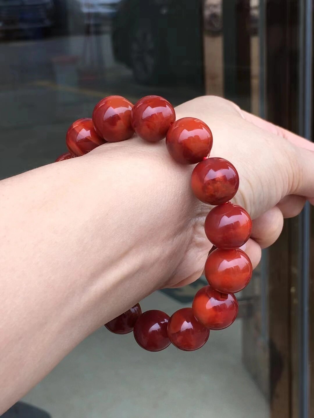 满色肉玉质好 收藏 川料南红手串 满色满肉 干净无杂 柿子红玫红俏色