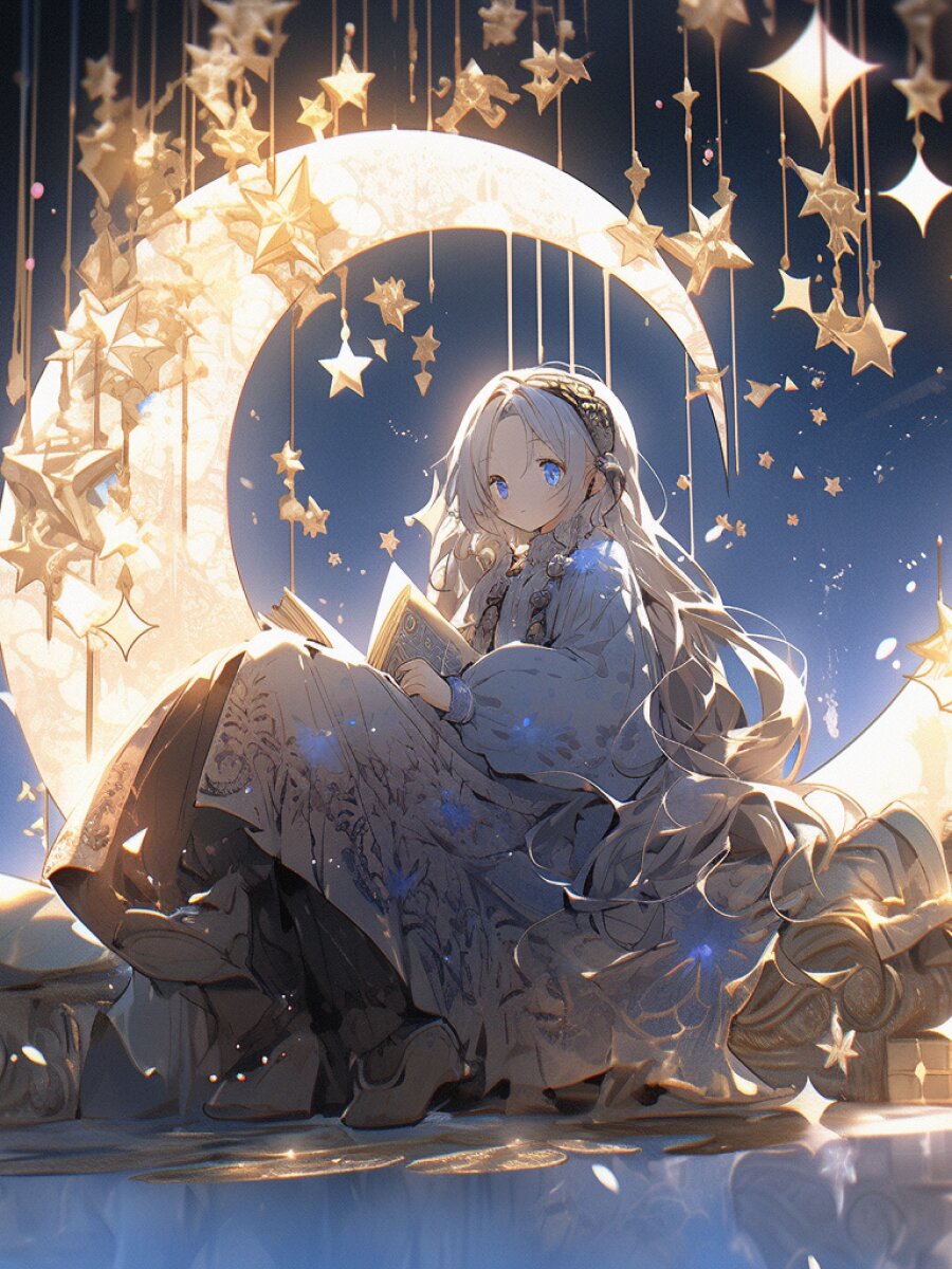 坐在月亮上的少女丨ai绘画丨精美壁纸