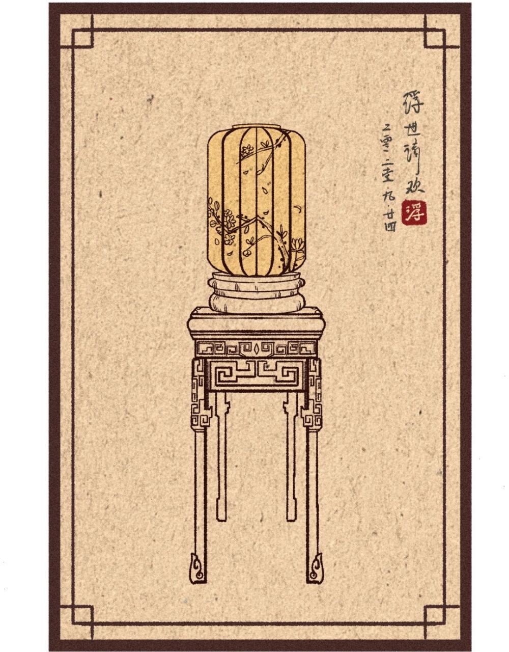 国风元素线稿练习47/100|古风插画|中式灯笼 总算把一个系列六只灯笼