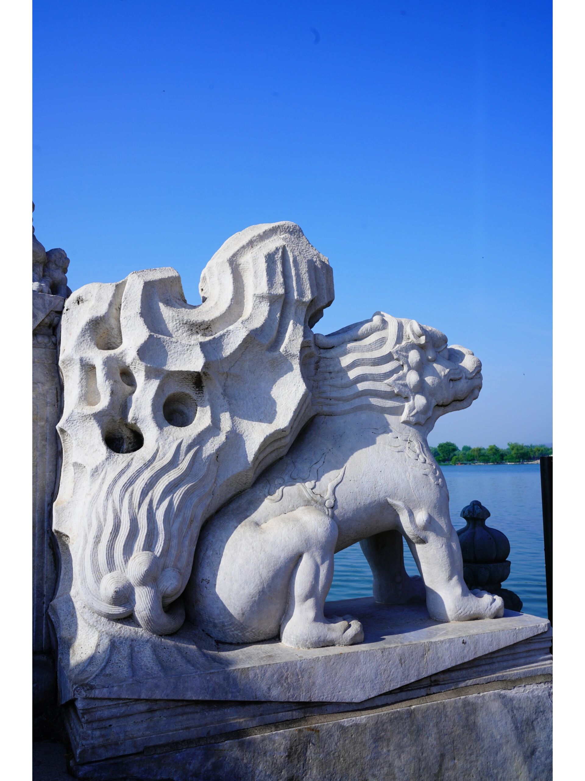 北京颐和园十七孔桥的石狮子