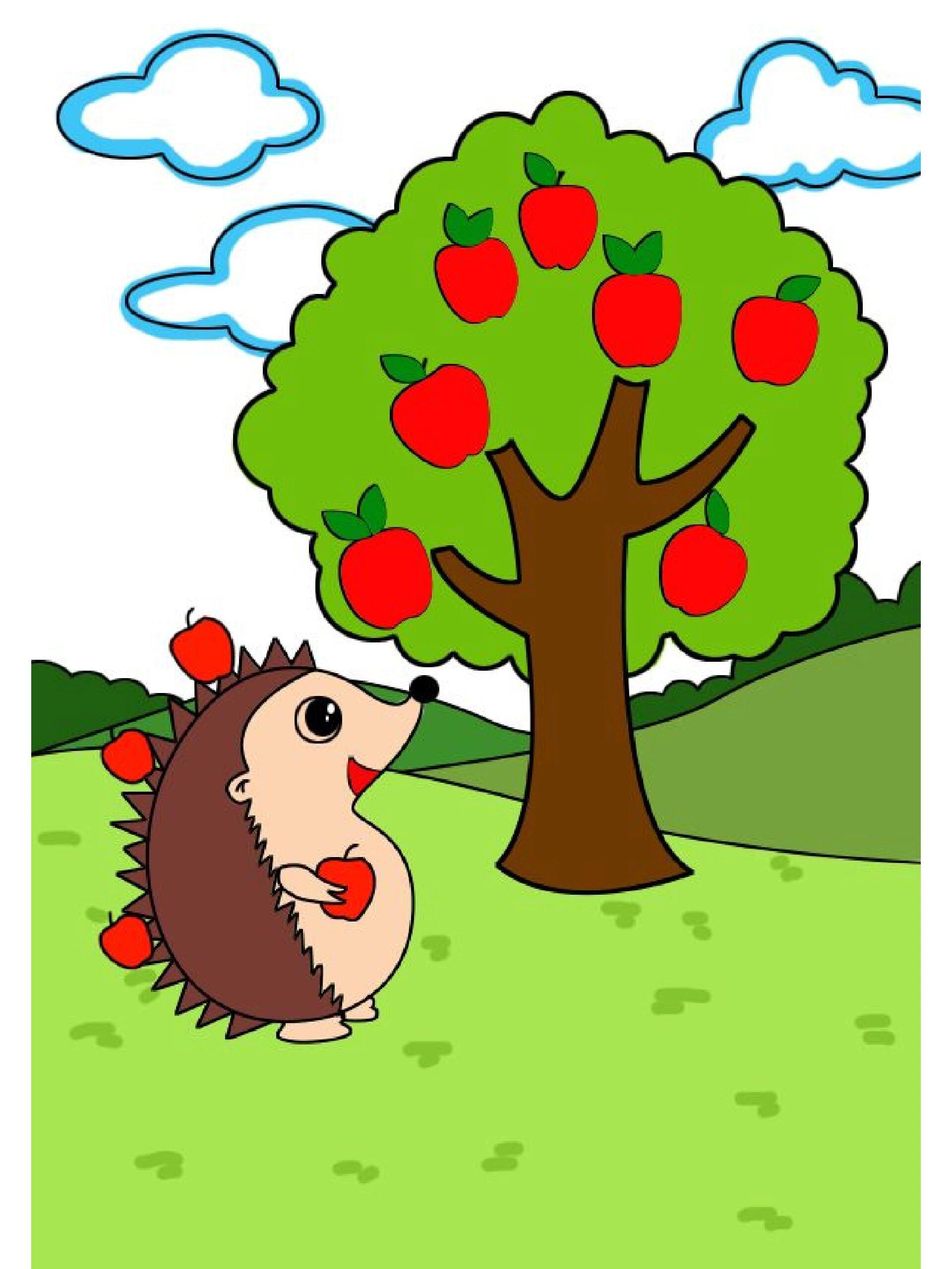 手绘简笔画|苹果树下的小刺猬