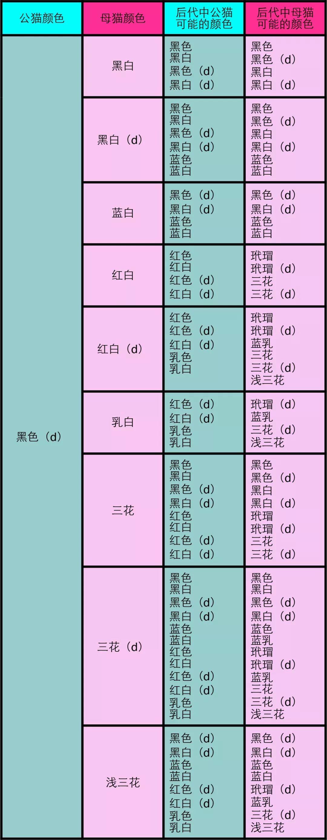 三花猫颜色遗传配色表图片