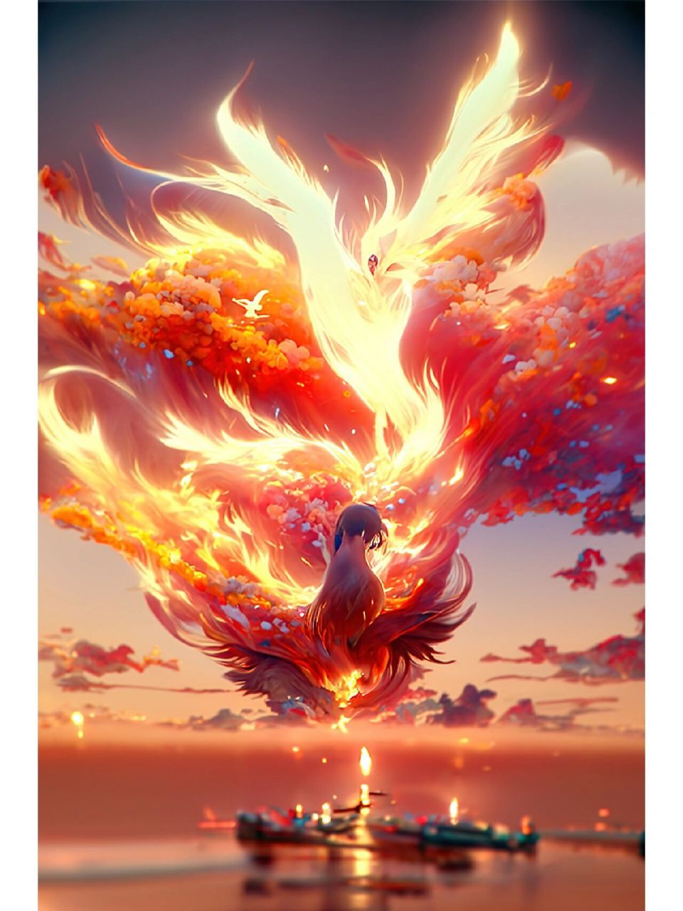 ai绘画-火凤凰涅槃,浴火重生 传说中火凤凰满五百岁后,集香木自焚,复