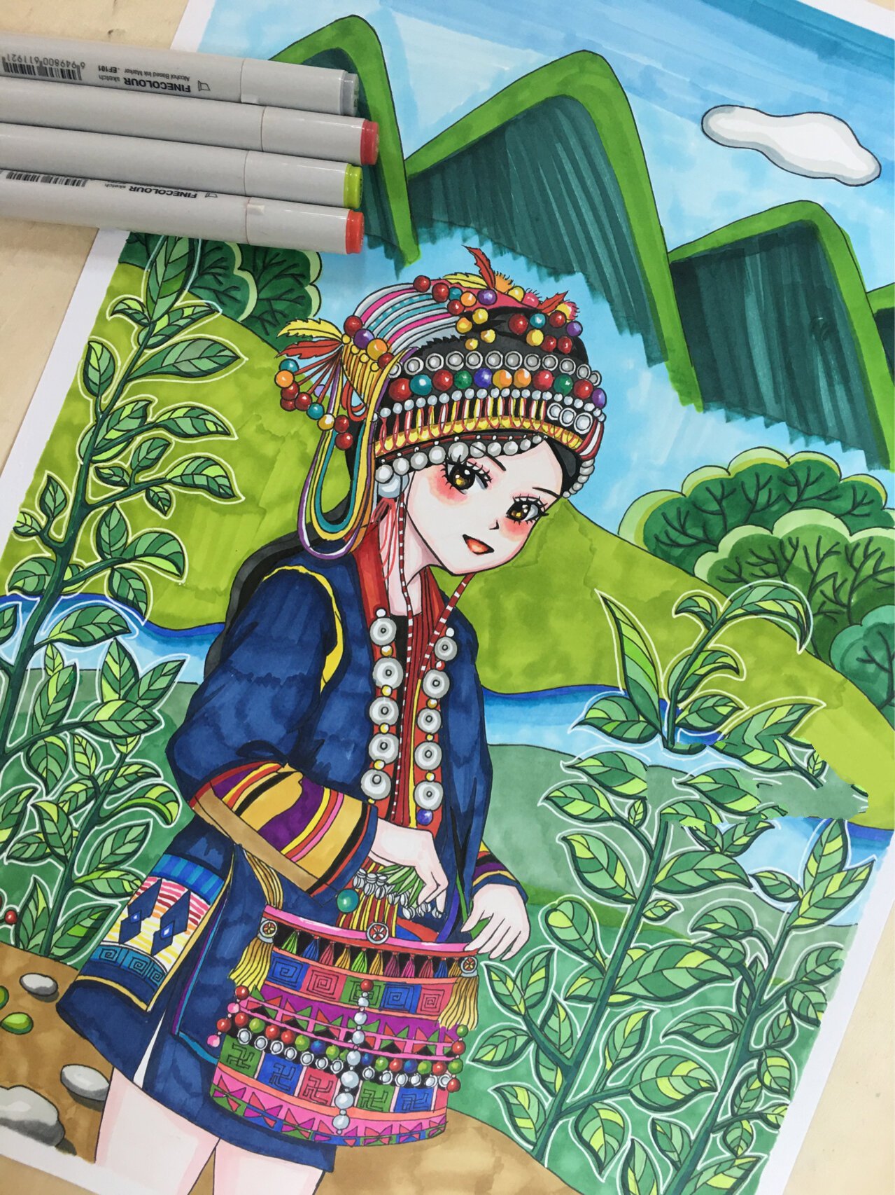 56民族之哈尼族创意绘画/原创/动漫人物 哈尼族,东南亚称阿卡族,民族