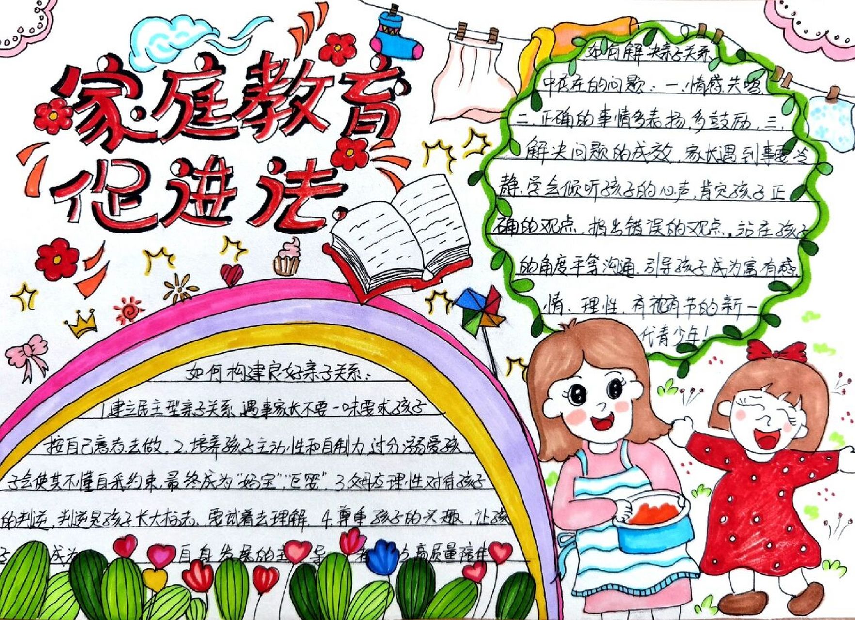 家庭教育促进法手抄报 领导临时步骤的任务,三张手抄报忙了一天