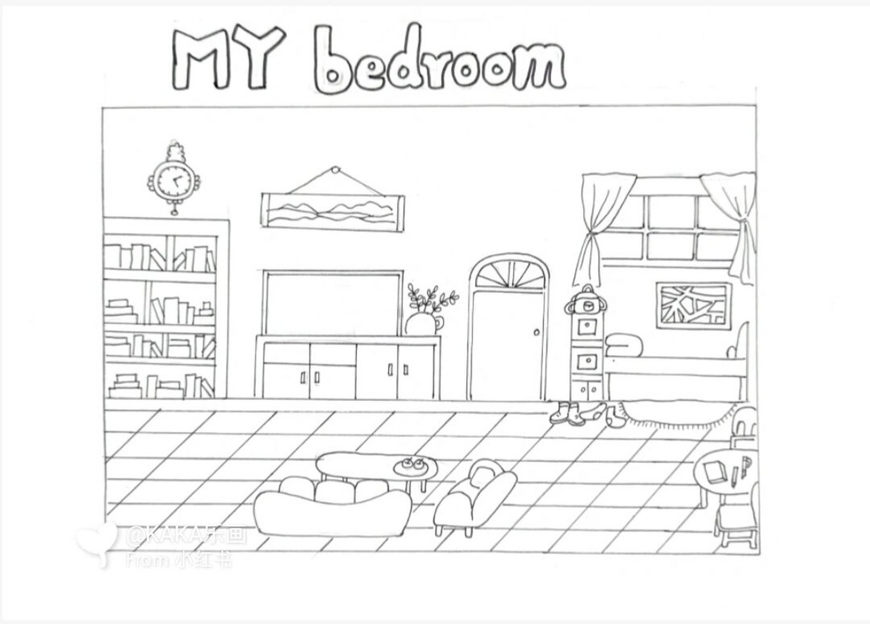 my bedroom我的房间英文手抄报69/200模版 五年级英文手抄报补作业中