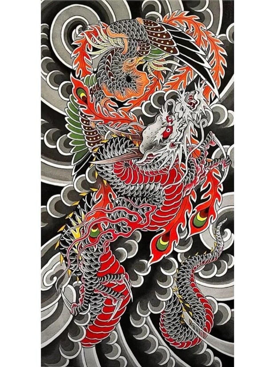 花腿龙 日式老传统花腿龙纹身手稿