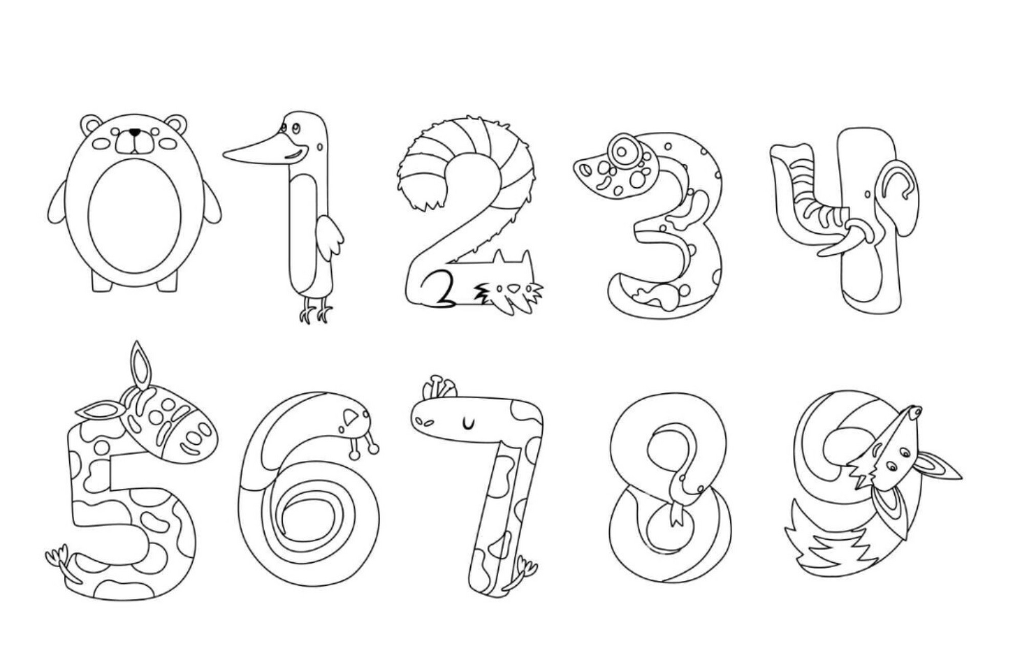 认识数字1-10卡通字体合集#有完整版 有完整电子版 彩色 黑白打印非常