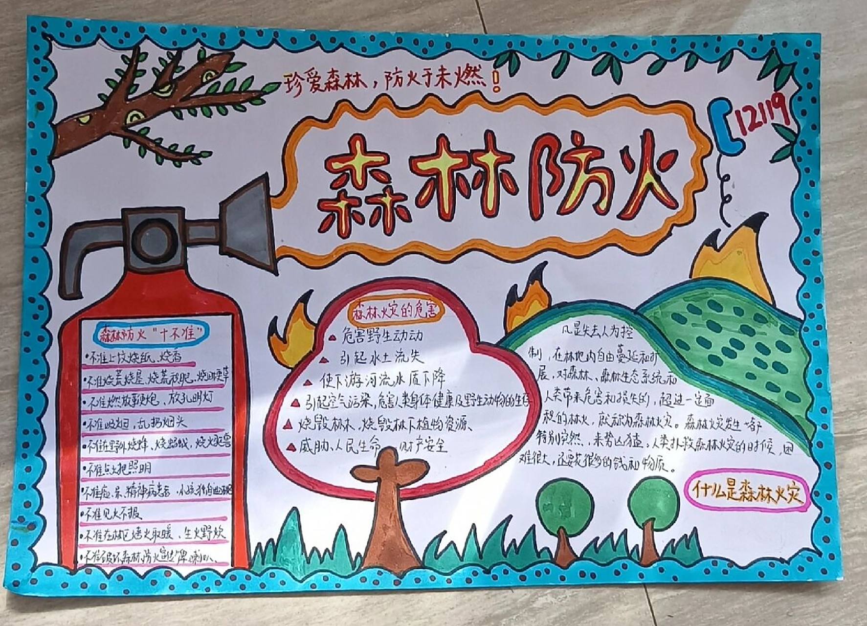 森林防火手抄报 手残党的老母亲,花了一上午终于画完了手抄报