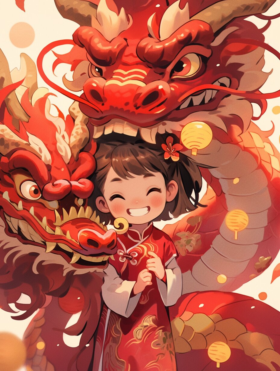 2024中国龙年女孩可爱卡通插画ip | 红色系