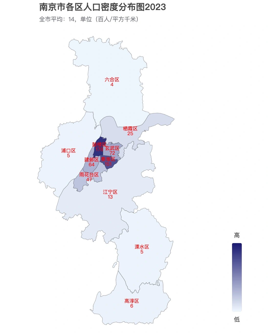 南京市各区人口密度分布图2023