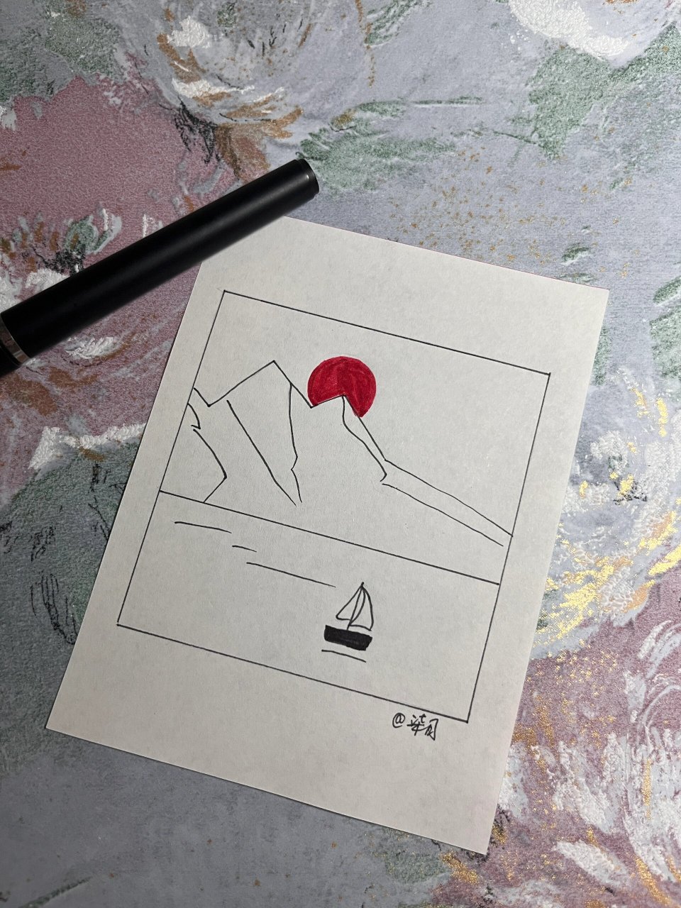 简笔画 | 日出江花红胜火,春来江水绿如蓝