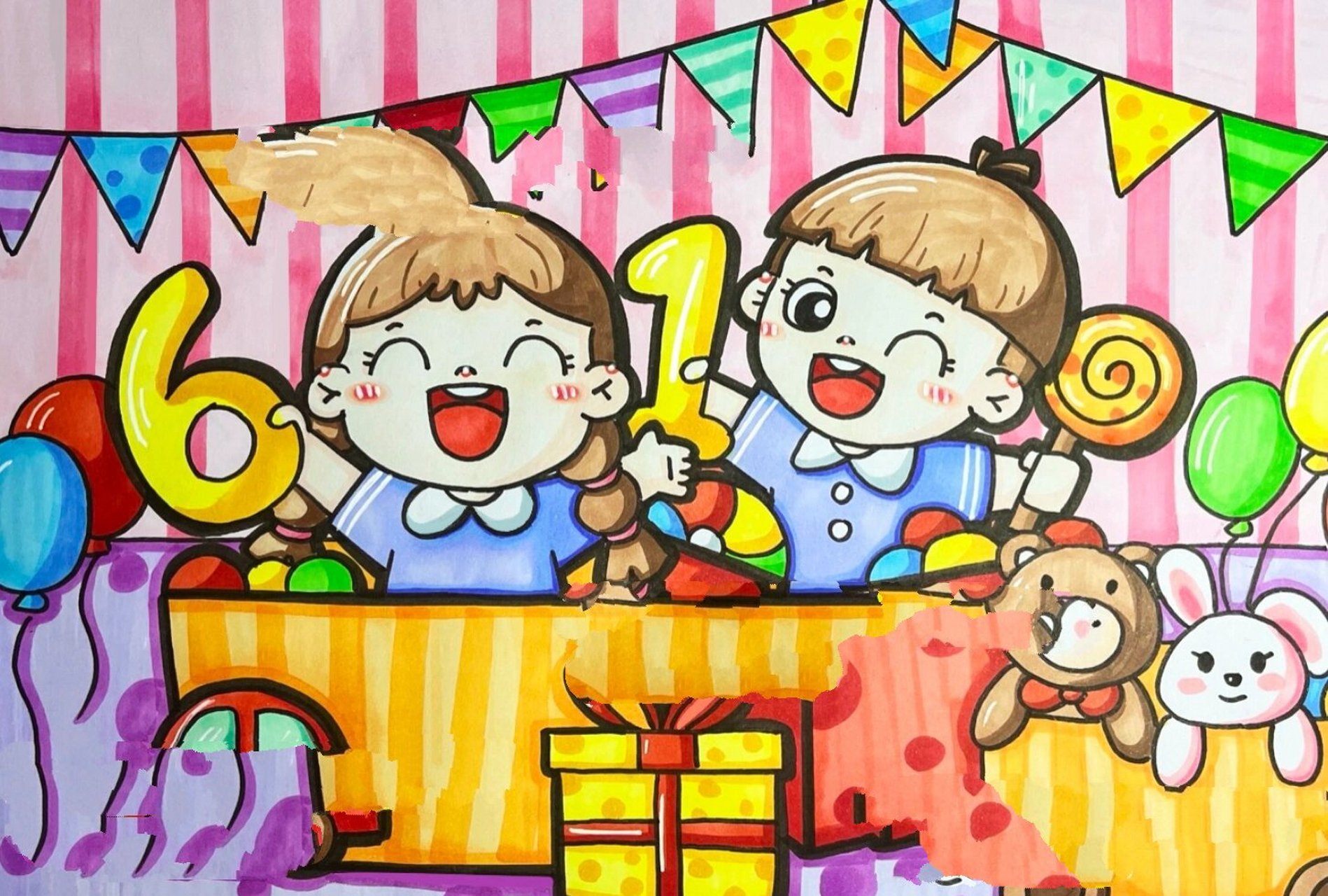 《六一儿童节》主题儿童画 幼师考编必备 适用主题:《六一儿童节》