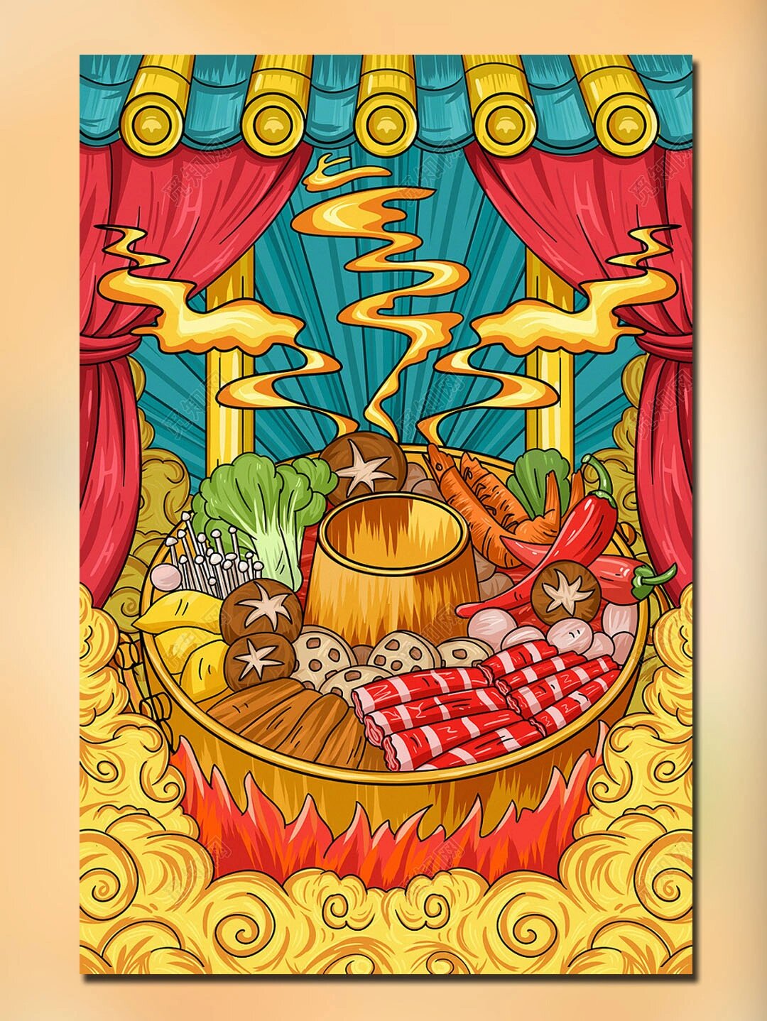 国潮风92手绘美食91促销海报