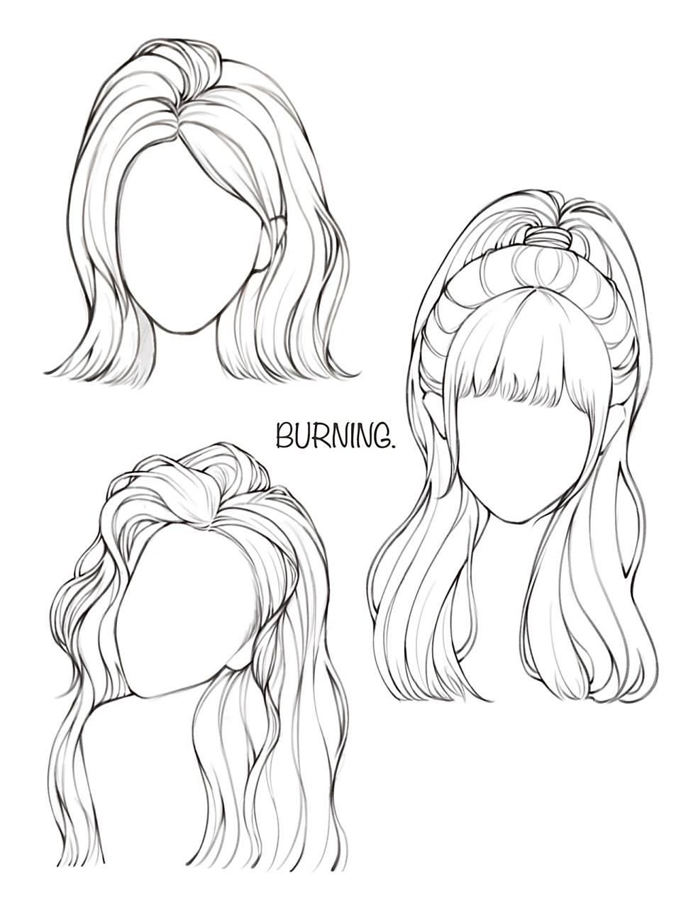 画头发呀画头发|女生发型画法线稿练习78