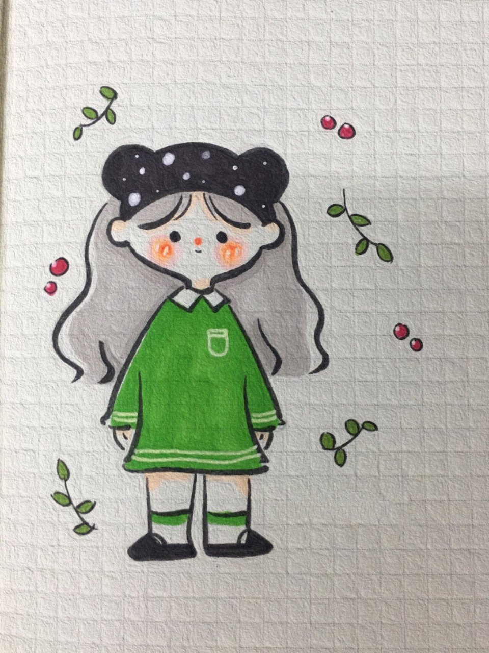可爱简笔画 小女孩//附线稿 萌系马克笔人物 有一丝丝夏天的气息啦