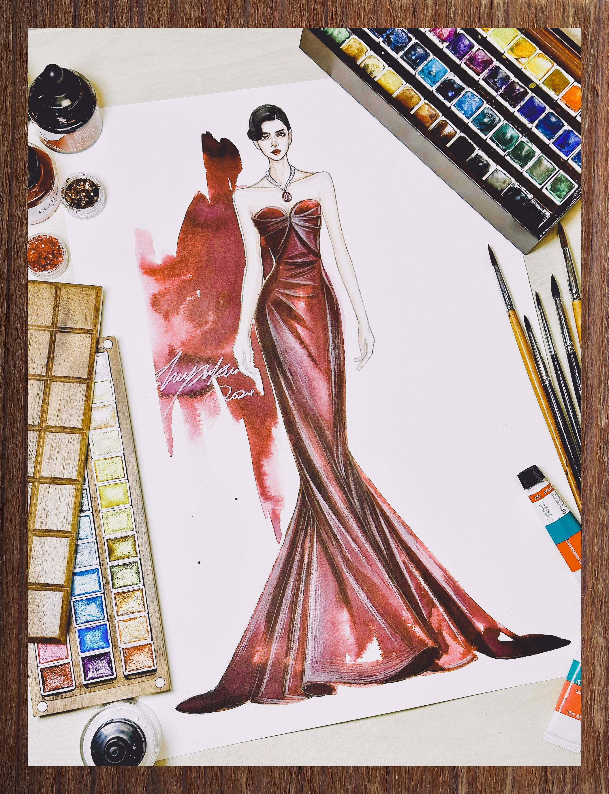 手绘奢华礼服展现高定时装艺术