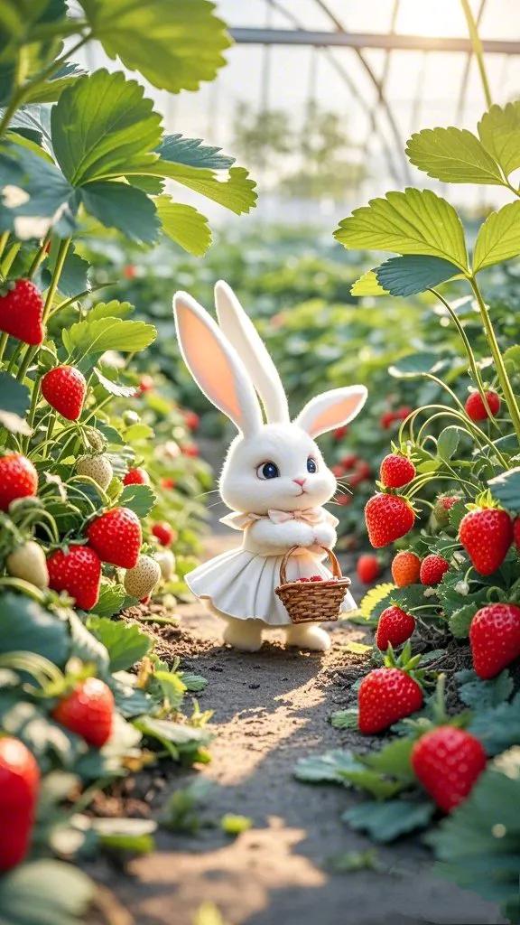 可爱的兔子采摘草莓,温馨又治愈!