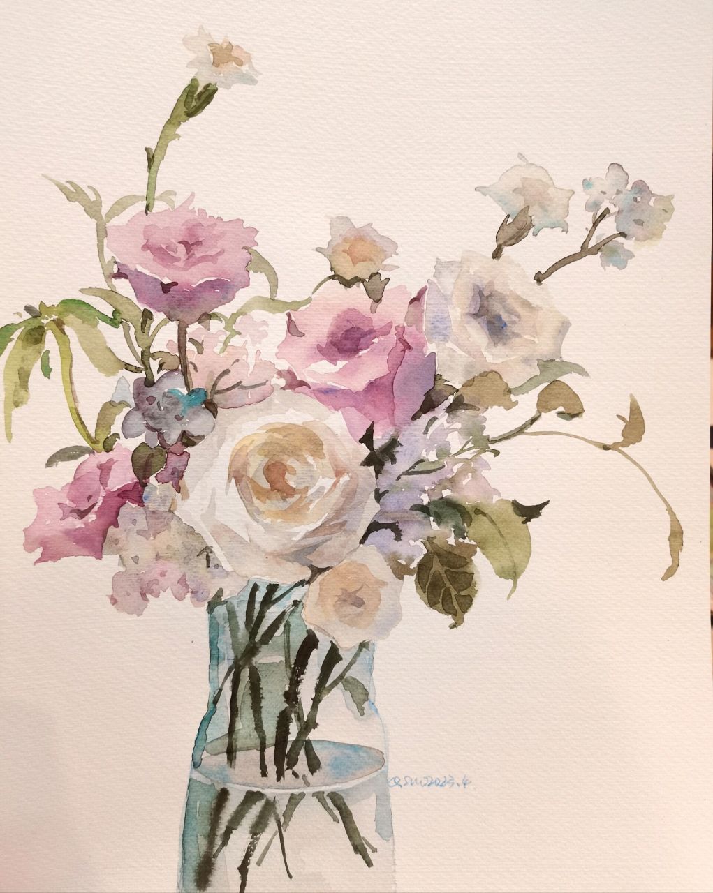 水彩瓶花 无线稿涂一张花花