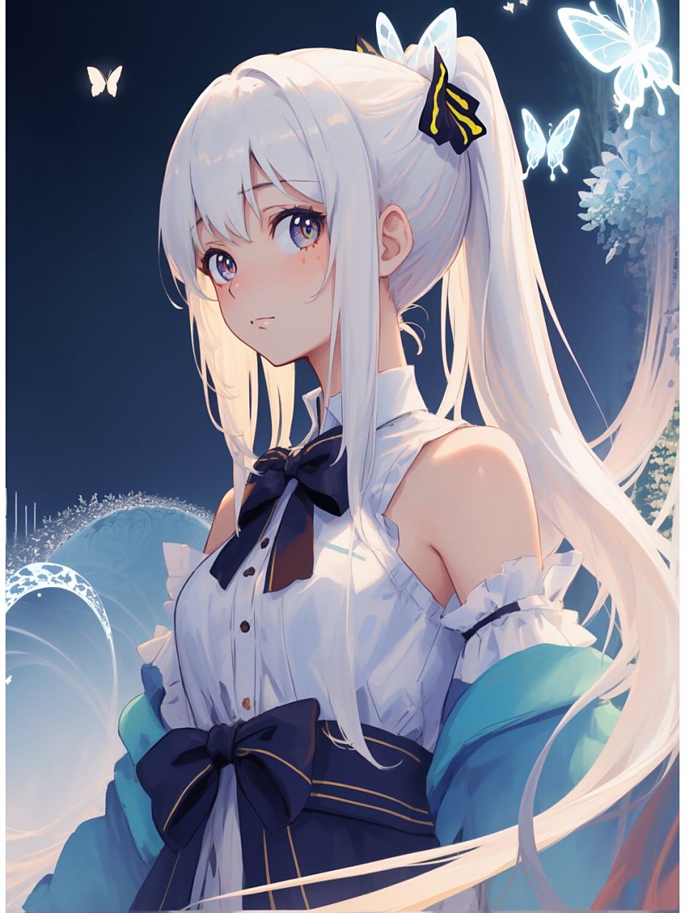 二次元白发少女 她的白发如同雪花飘落. 预祝高考的学弟学妹一切顺利.