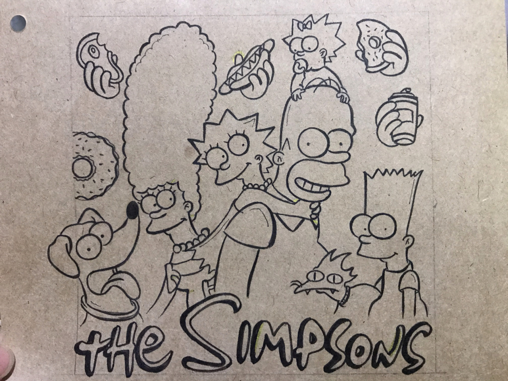 针管笔黑白画卡通动漫手绘辛普森一家全家福 辛普森也是可爱啊哈哈哈
