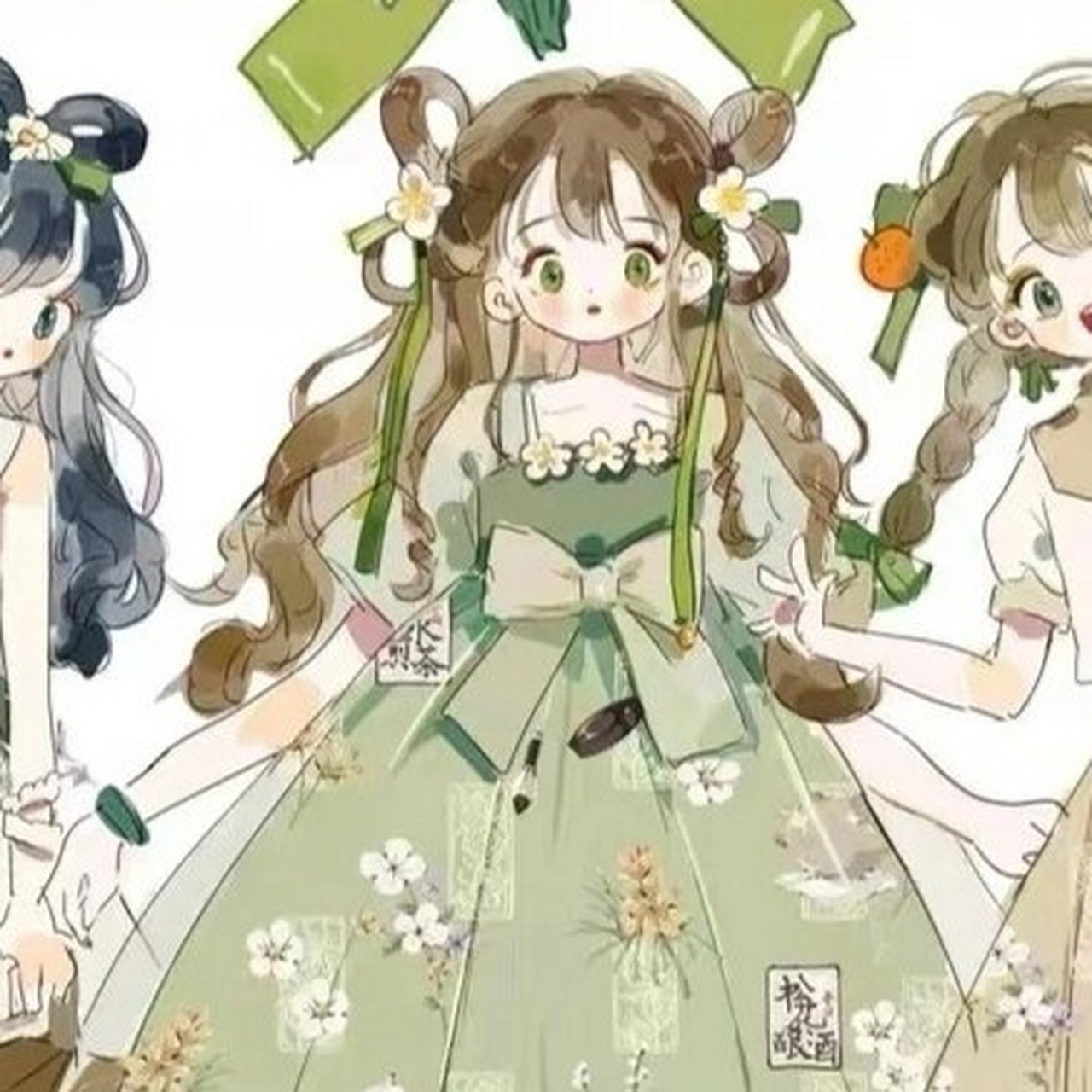 二次元绿色系三人闺蜜头像 是不是很好康呢?