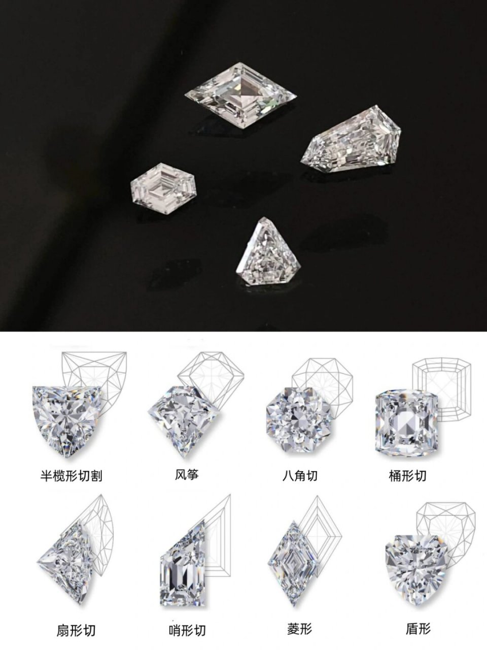 分享一些非常小众的异形切割钻石 菱形,风筝切,盾形切等等 展示了传统