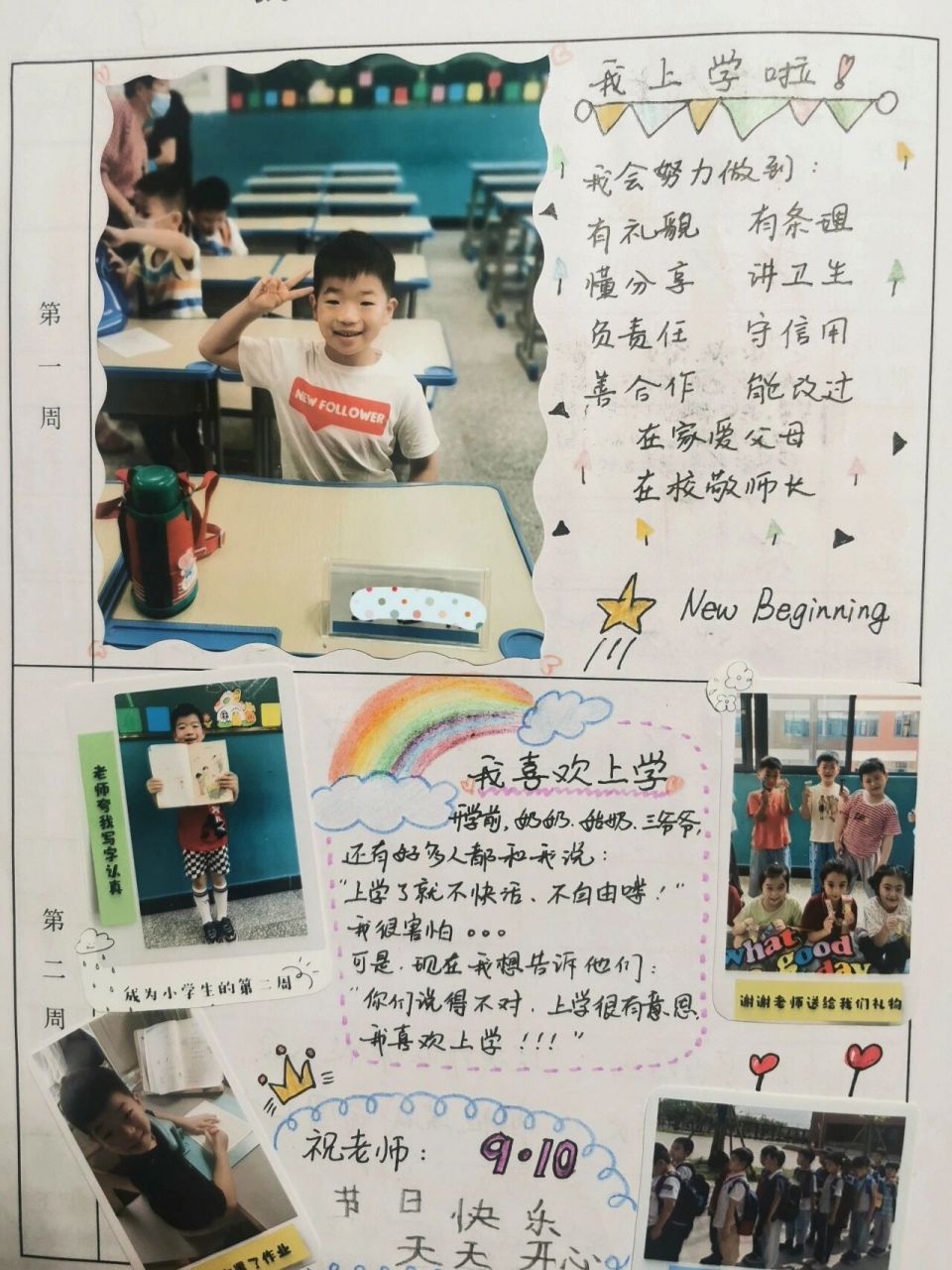 纪念下一年级秋季学期的成长记录 上学期每周末的固定作业,小朋友不会