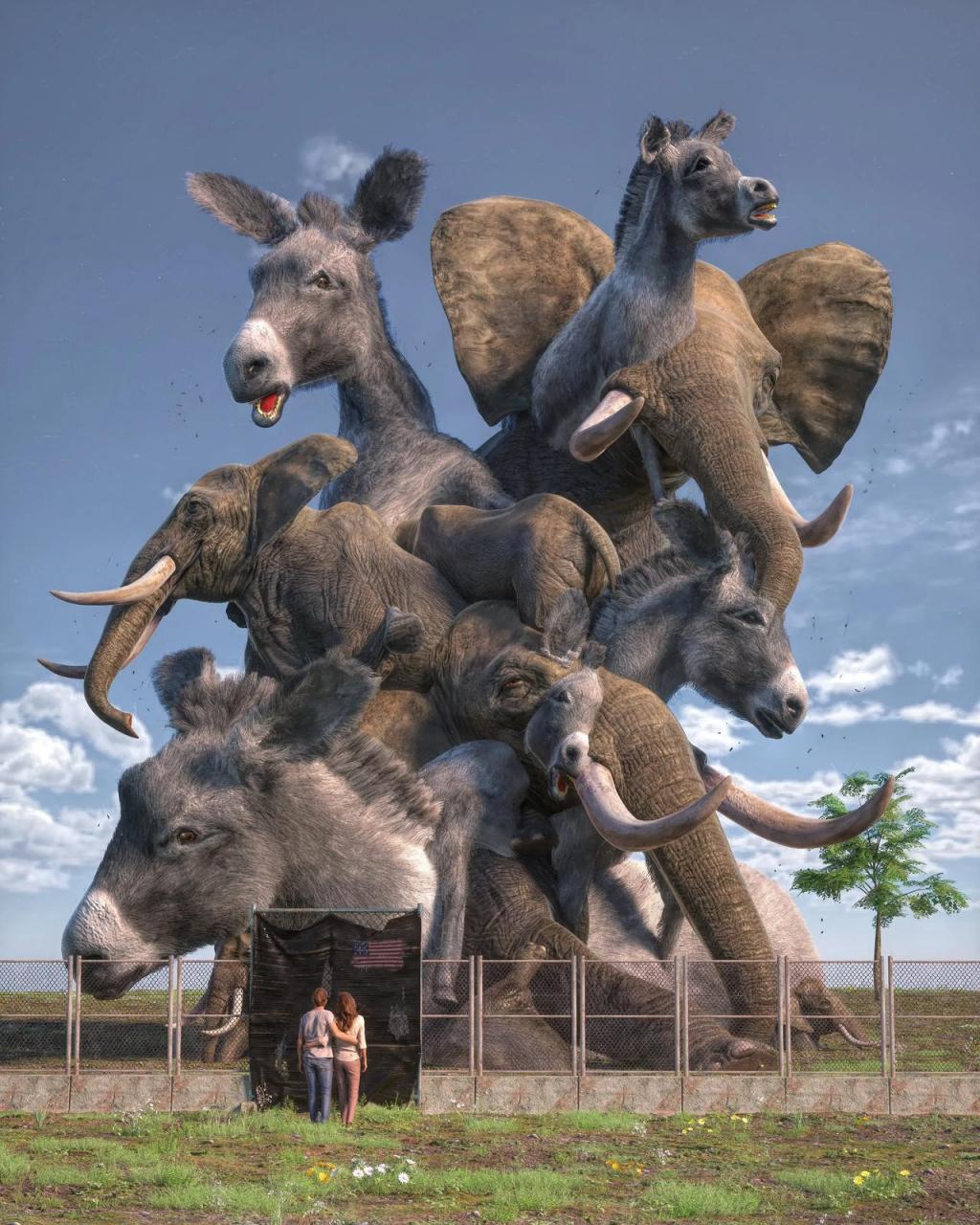 铁丝网内,美国中期选举"驴象之争",如同科幻