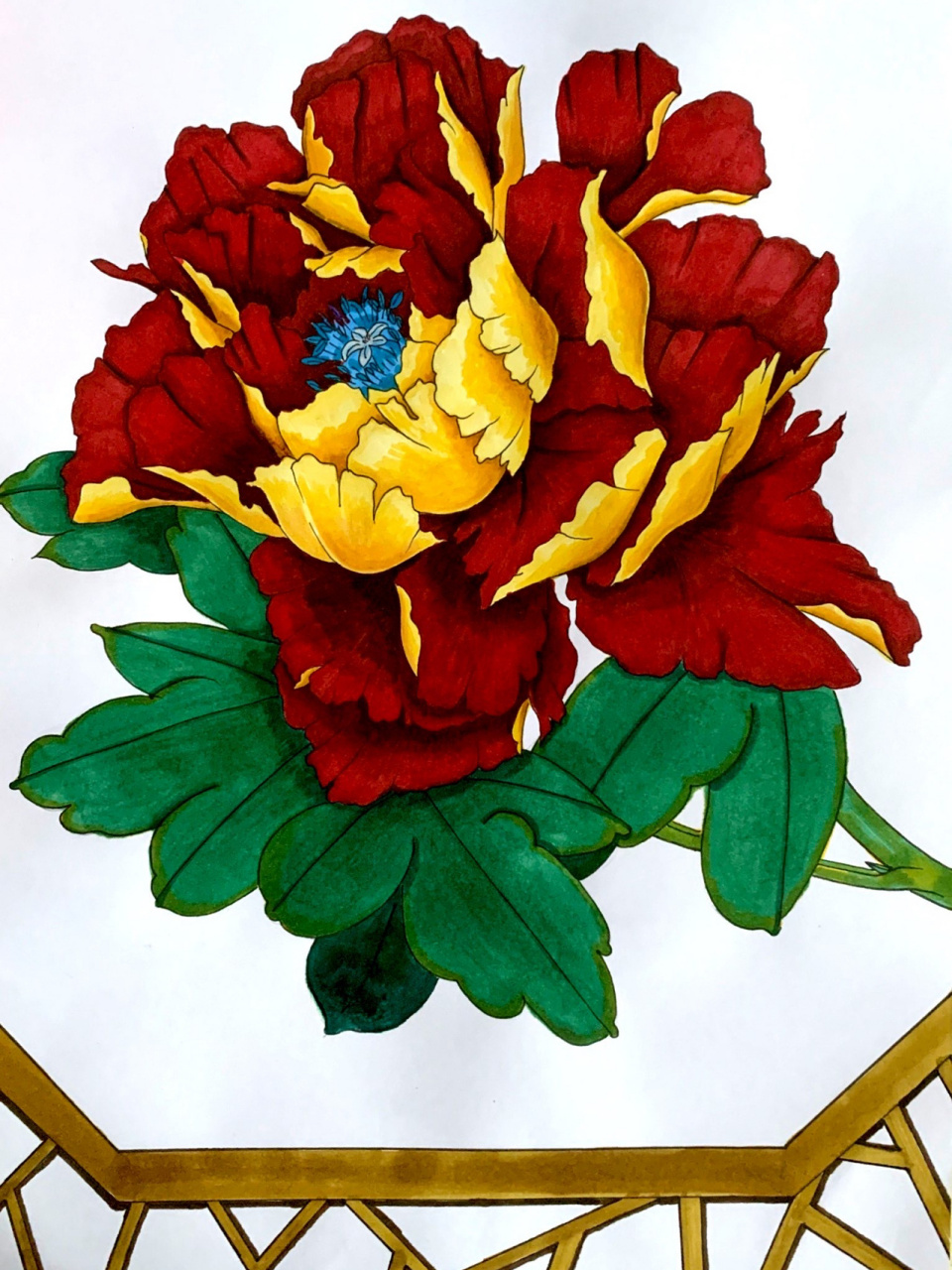 中国风手绘牡丹花手抄报手帐 图26615上色96完成图.