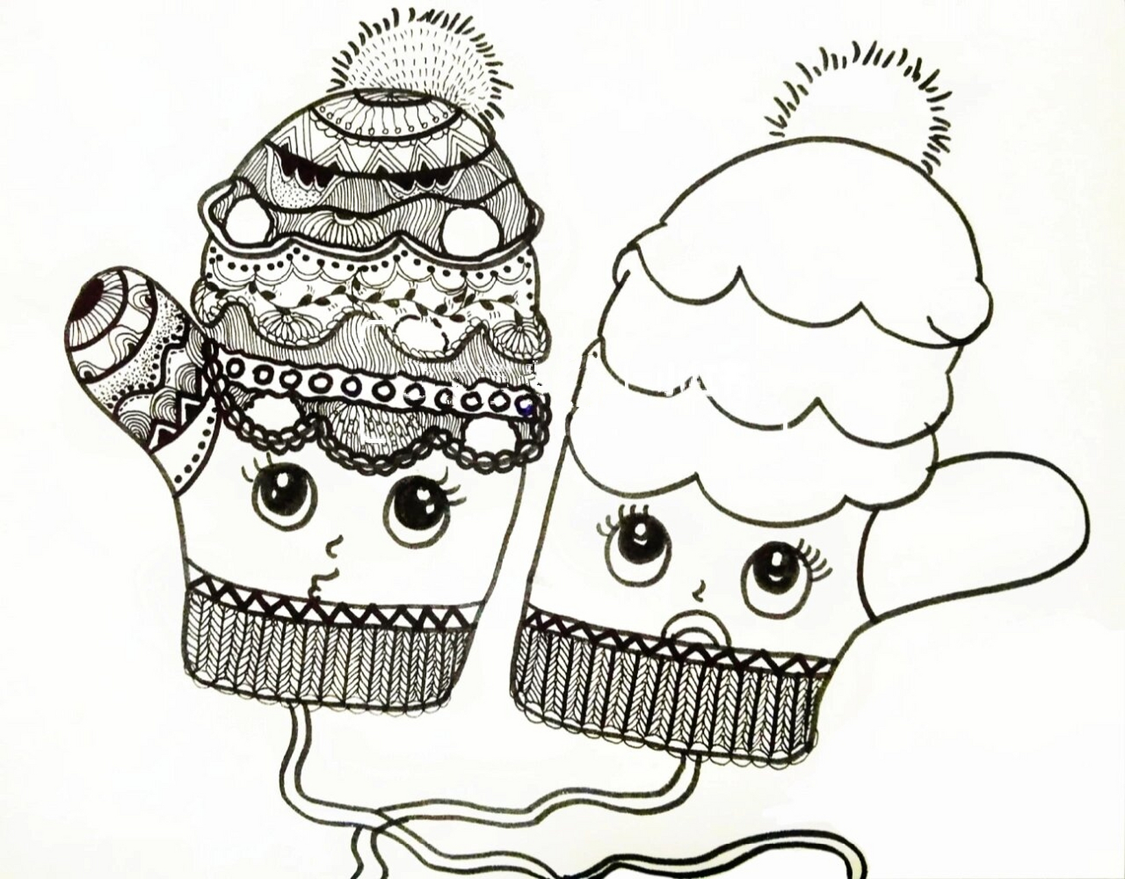 秋冬手套#线描画#原创 《秋冬手套》 适合年龄:7-10岁 冬天来了,赶快