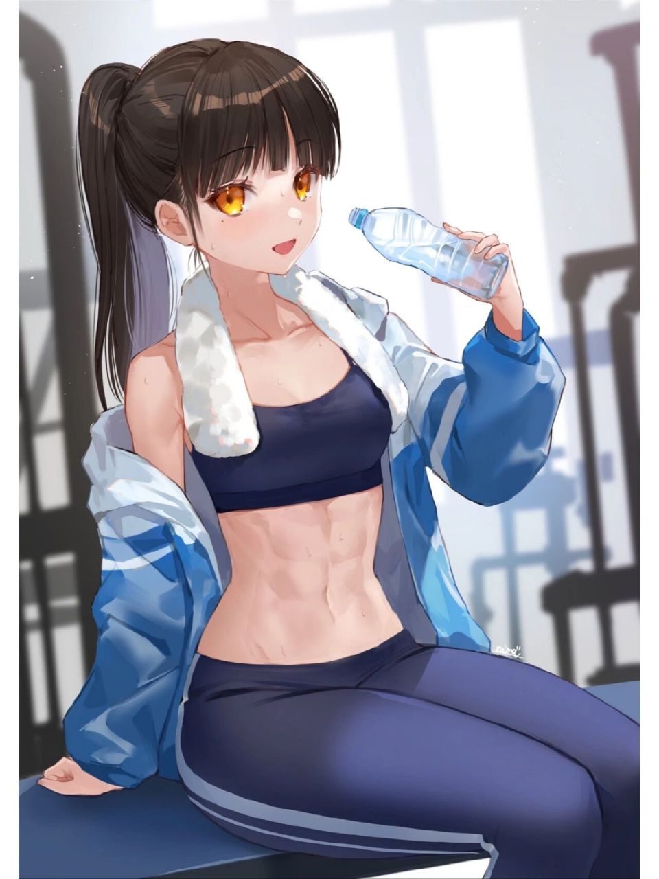 二次元|健身少女 画师:nima_niru54 八块腹肌,慕了