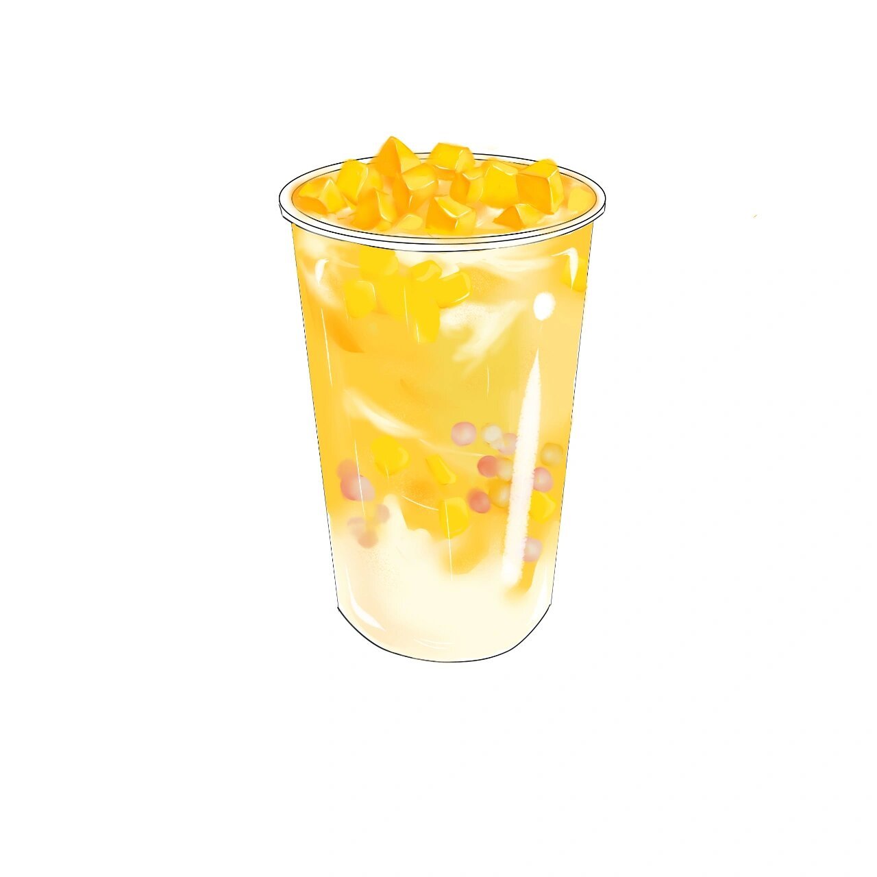 奶茶饮品插画‖原创板绘手绘☆杨枝甘露 ☆ 椰奶芒果泥混合的甜甜的奶