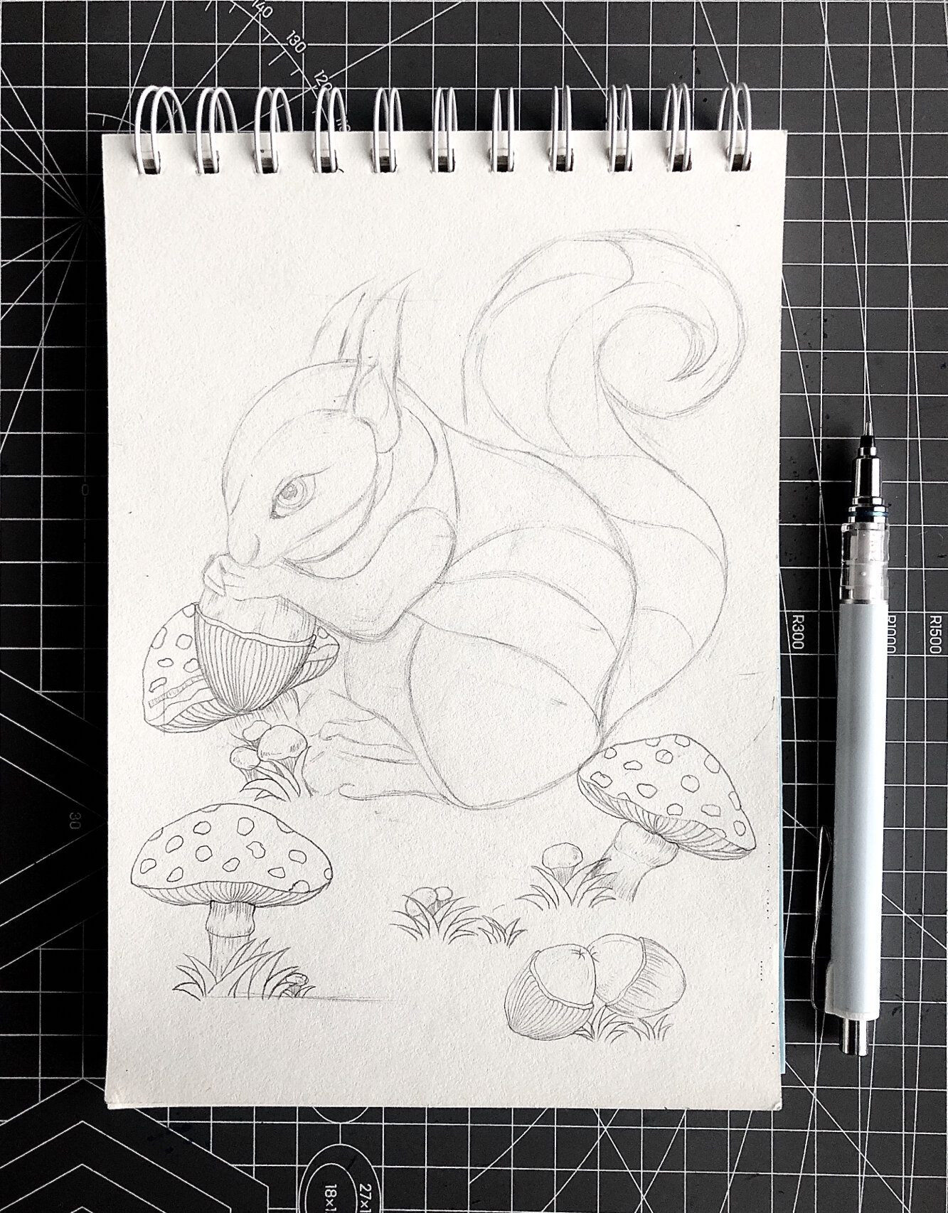 【黑白线描装饰画】-"松鼠9715"(附过程图