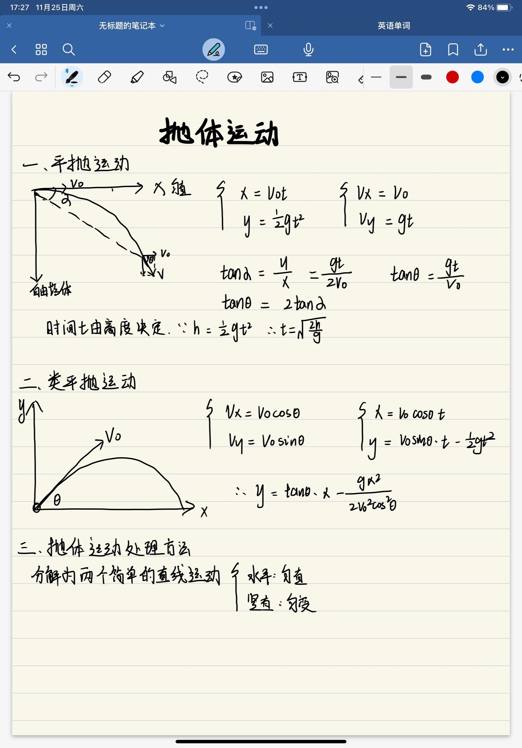 抛体运动落地速度图片