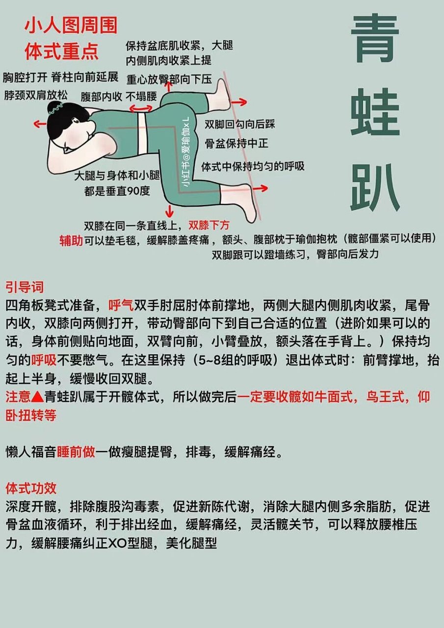 瑜伽体式精讲(青蛙趴) 懒人福音睡前做一做瘦腿提臀,排毒,缓解痛经.