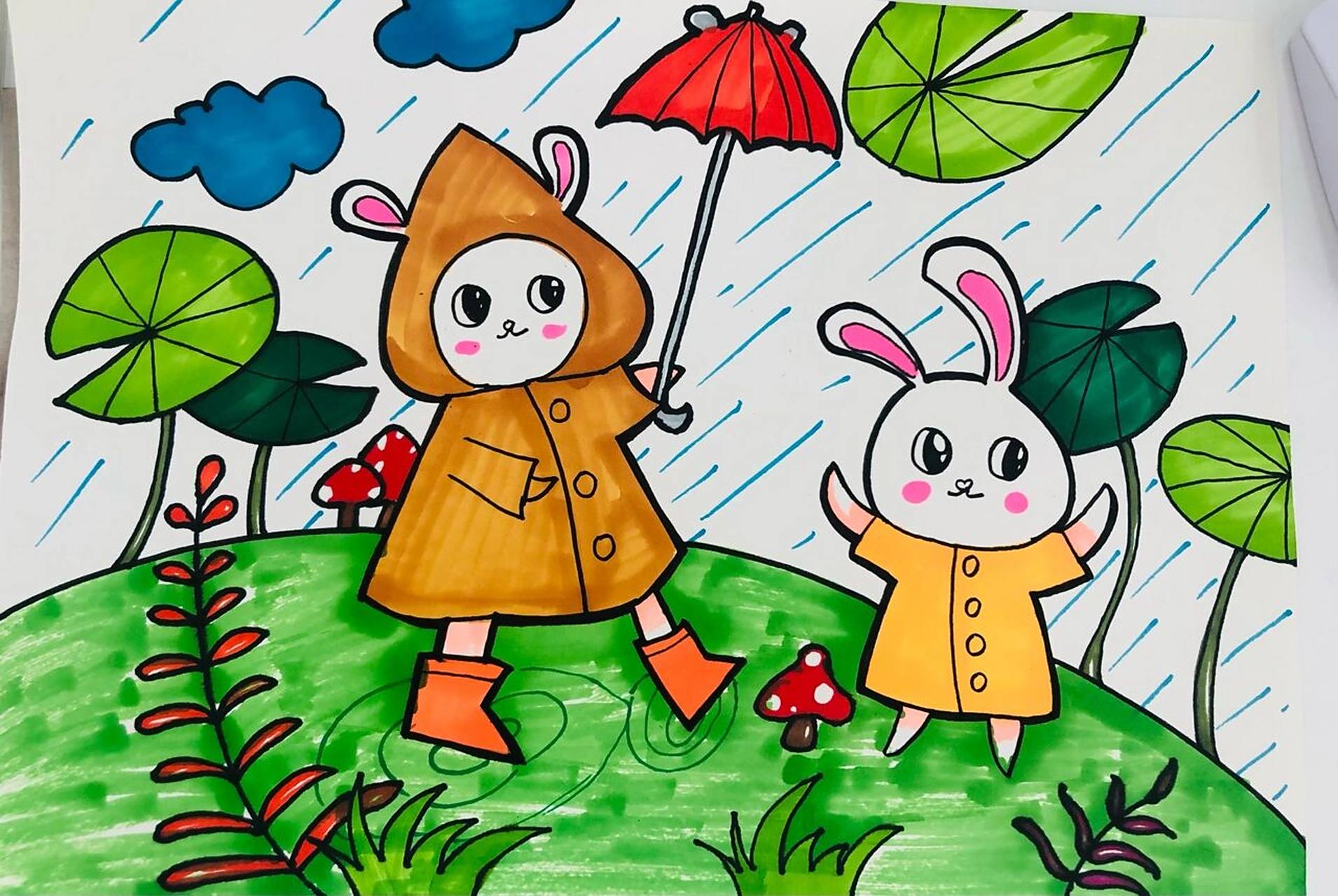 打卡100幅儿童画 第一幅《下雨啦!》