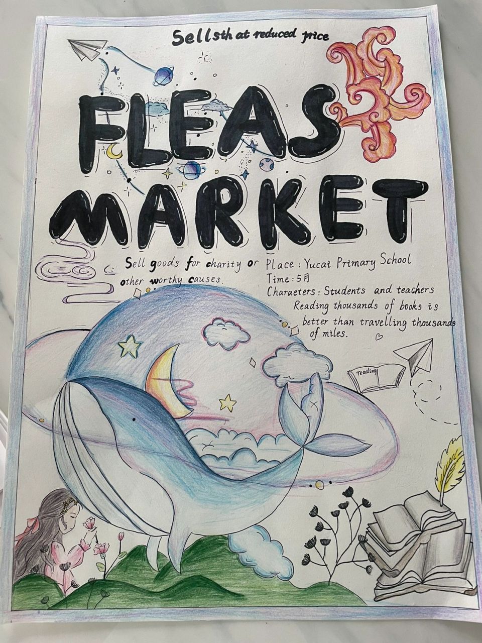 跳蚤市场英文海报 学校要求制作的海报(3人一组) 找了好多素材.