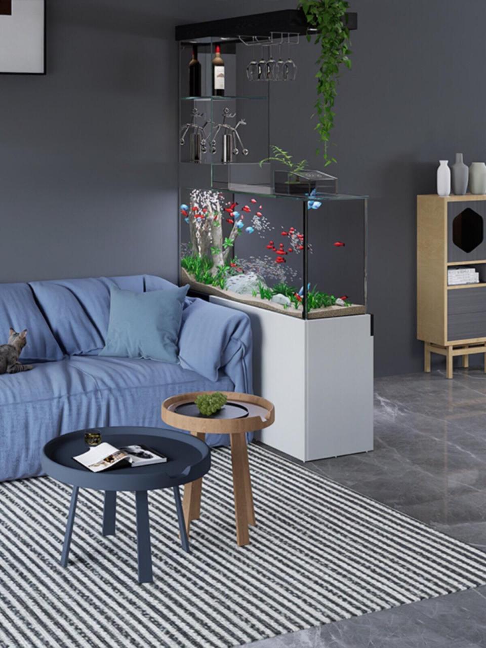 2024新款网红鱼缸客厅隔断落地家用小型生态免换水底滤玻璃水族箱