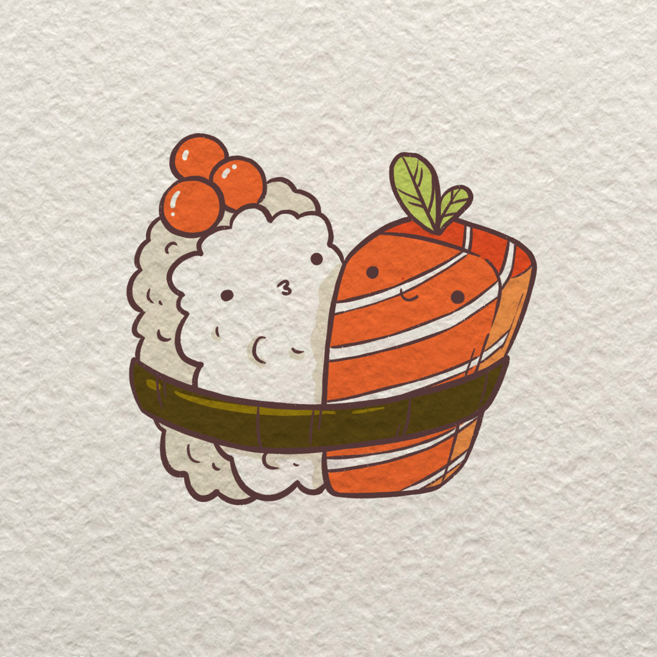 简笔画|三文鱼寿司 看起来真的是天生一对儿呢[庆祝][庆祝][庆祝],一