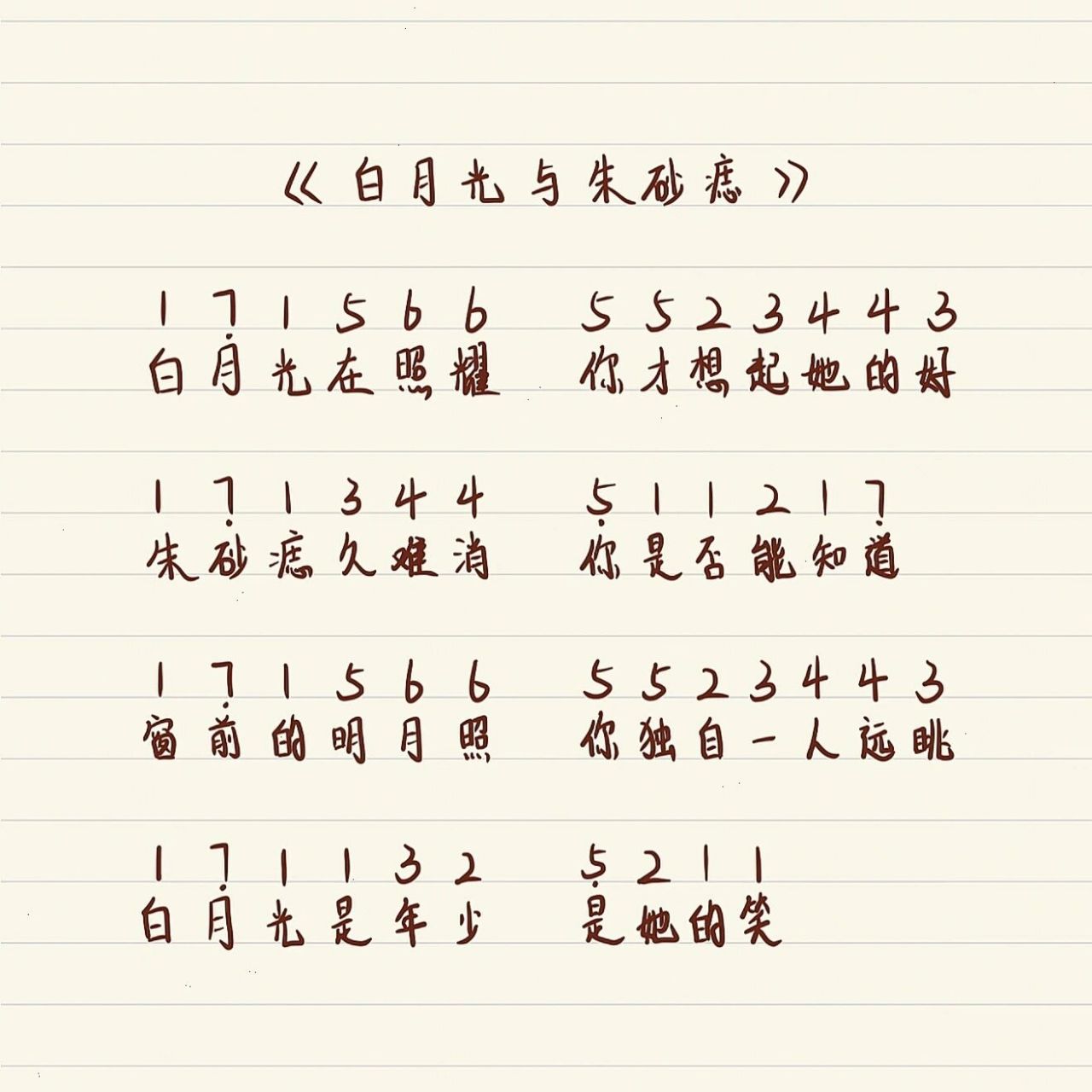 《白月光与朱砂痣》钢琴简谱99