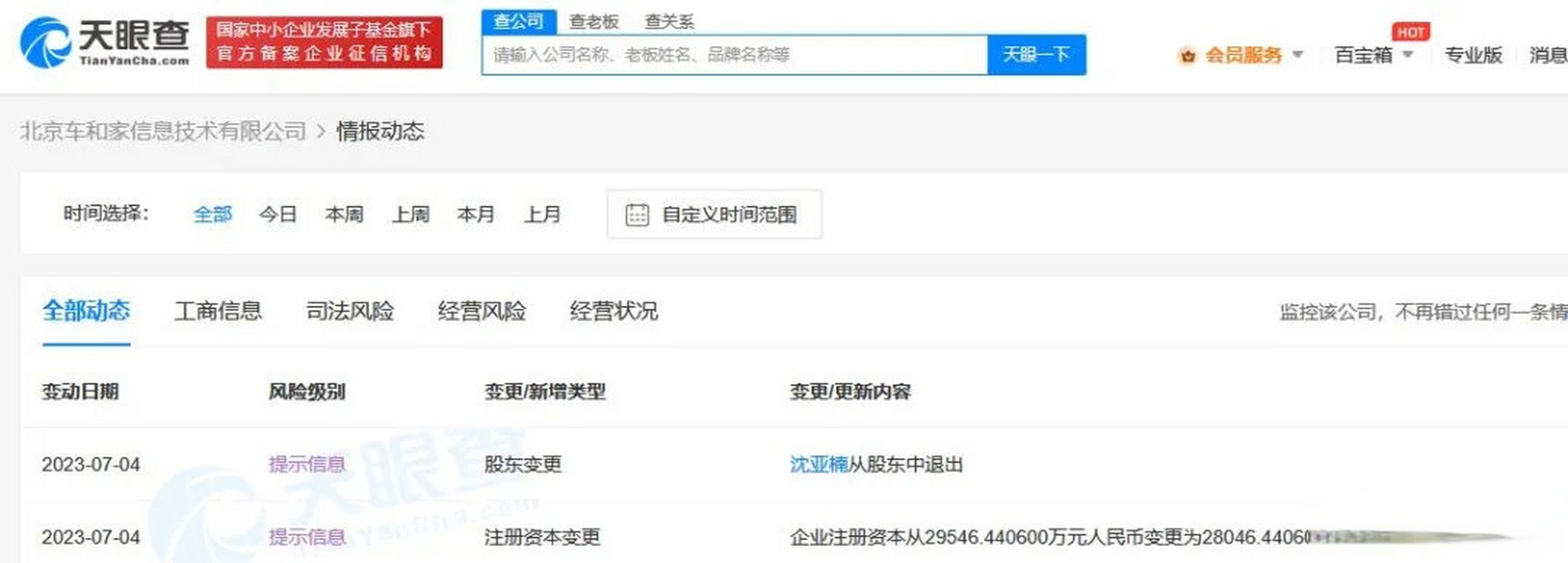 天眼查信息显示,北京车和家信息技术有限公司发生工商变更,沈亚楠