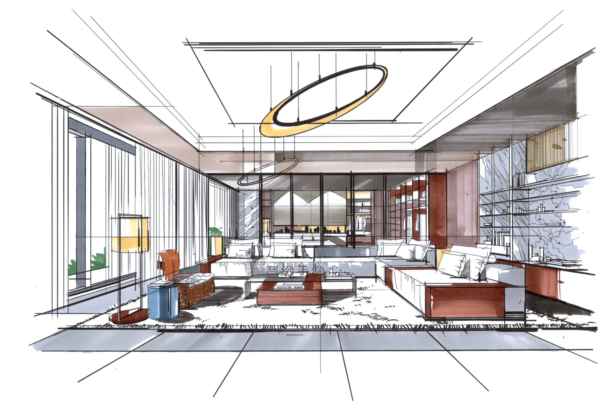 室内公共空间马克笔上色步骤转绘练习